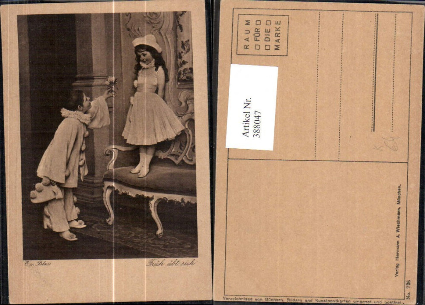 388047,Künstler Ak E. v. Blass Früh übt sich Kinder i. Kostümen Fasching Rose Blume