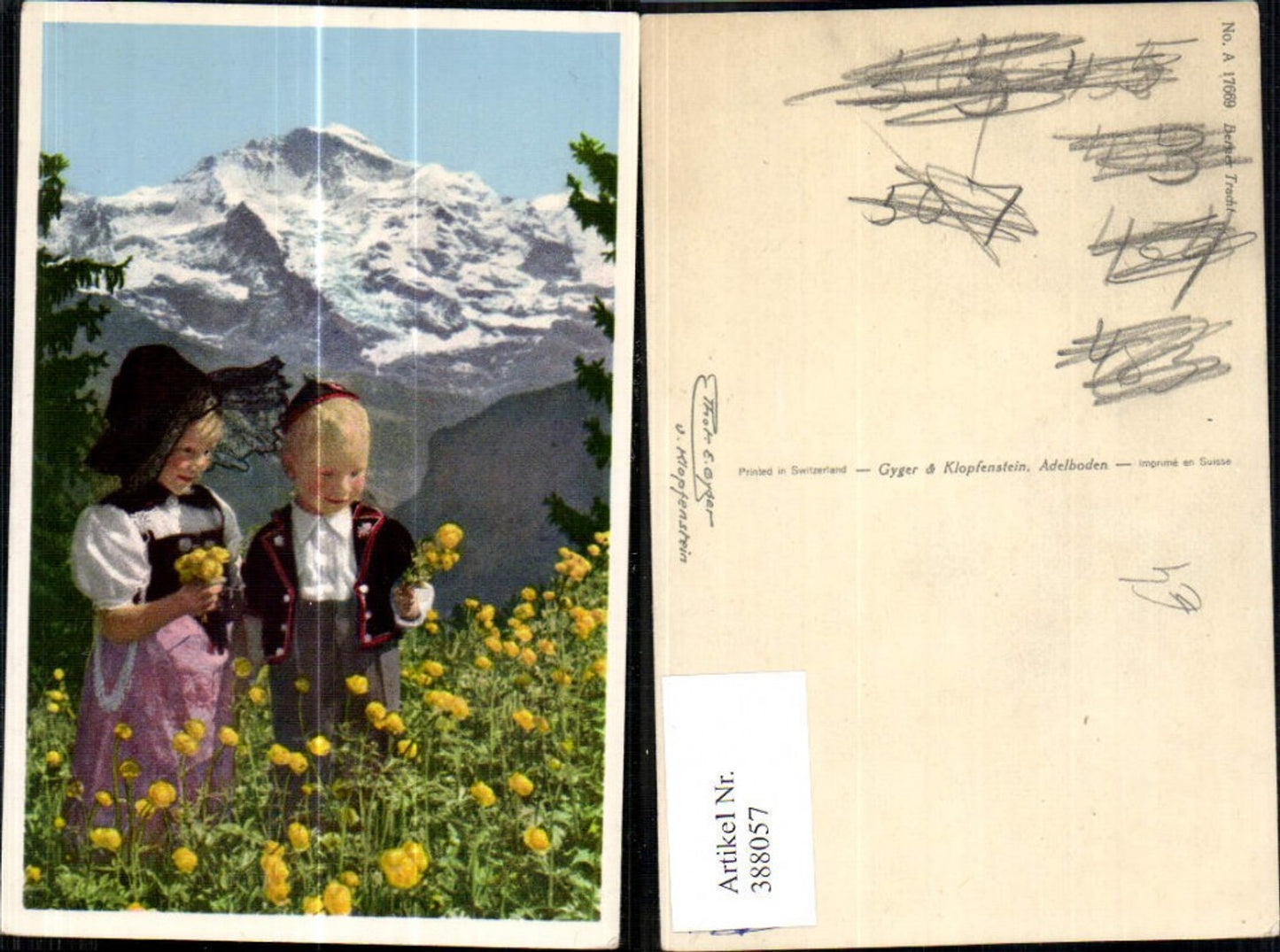388057,Kinder Tracht Blumen Blumenwiese Bergkulisse