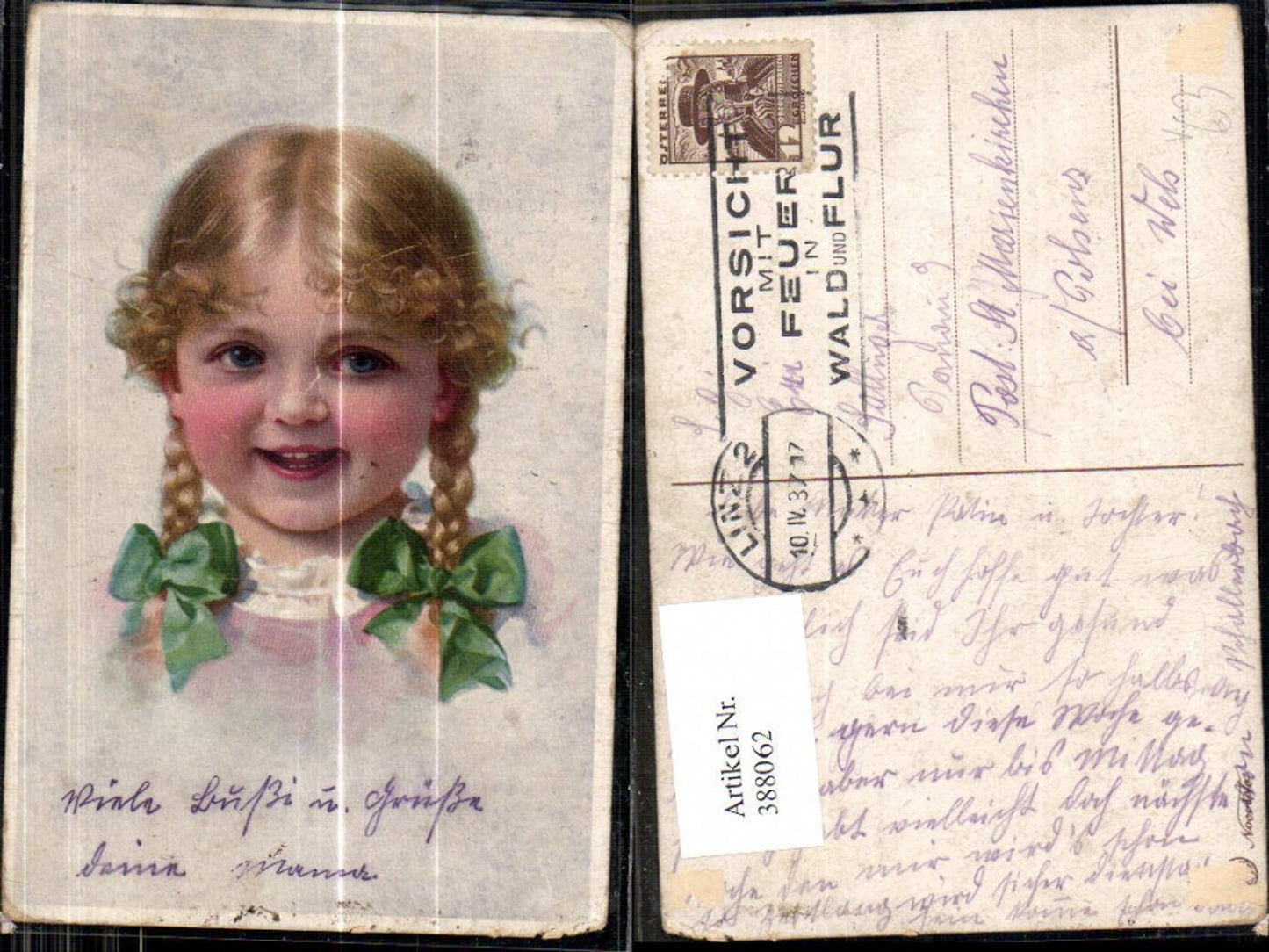 388062, Artist Ak Child Girl Blonde Braids Hair Bows Portrait pub Novolito