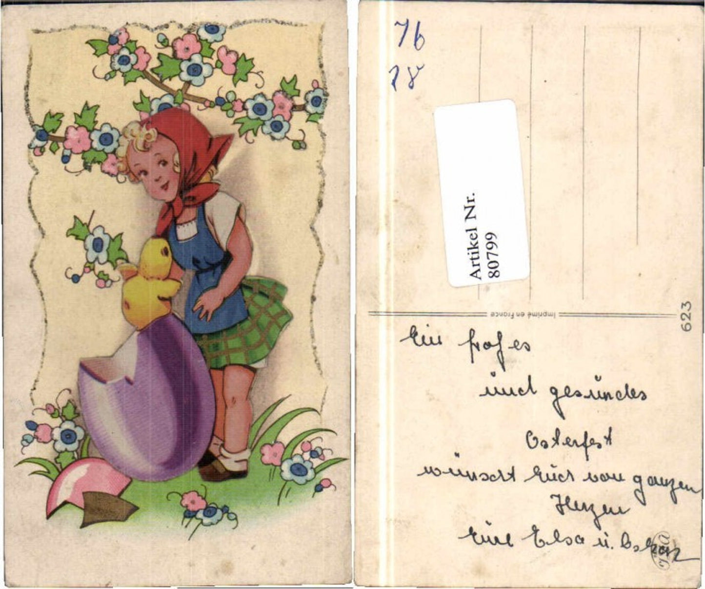 80799,Ostern Küken Mädchen Applikation aufgeklebt RAR