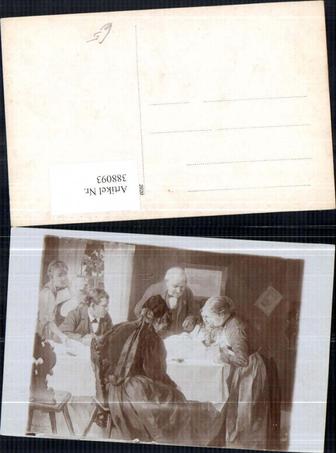 388093,Foto Ak v. Gemälde Kind Kleinkind Baby a. Tisch liegend Frauen Männer