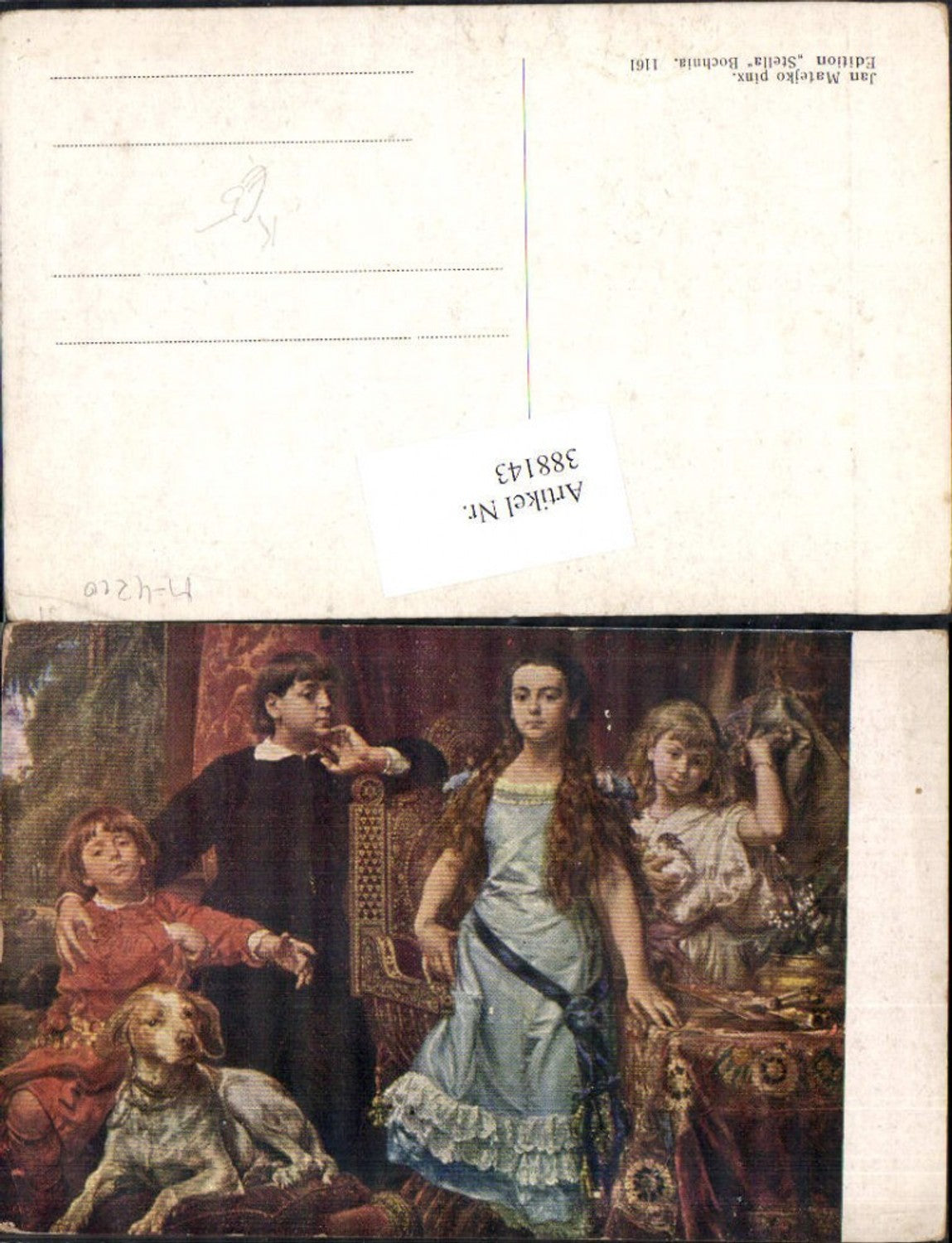 388143,Künstler Ak Jan Matejko Kinder m. Hund Tiere Hasen Portrait