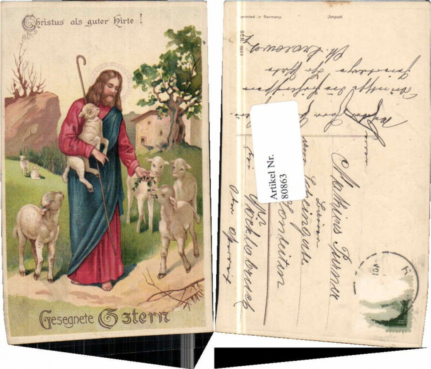 80863,Präge AK Ostern Jesus als Hirte Schafe