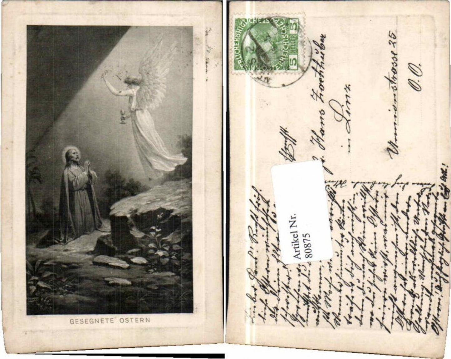 80875,Präge AK Ostern Engel Jesus betet Erzengel Hostie