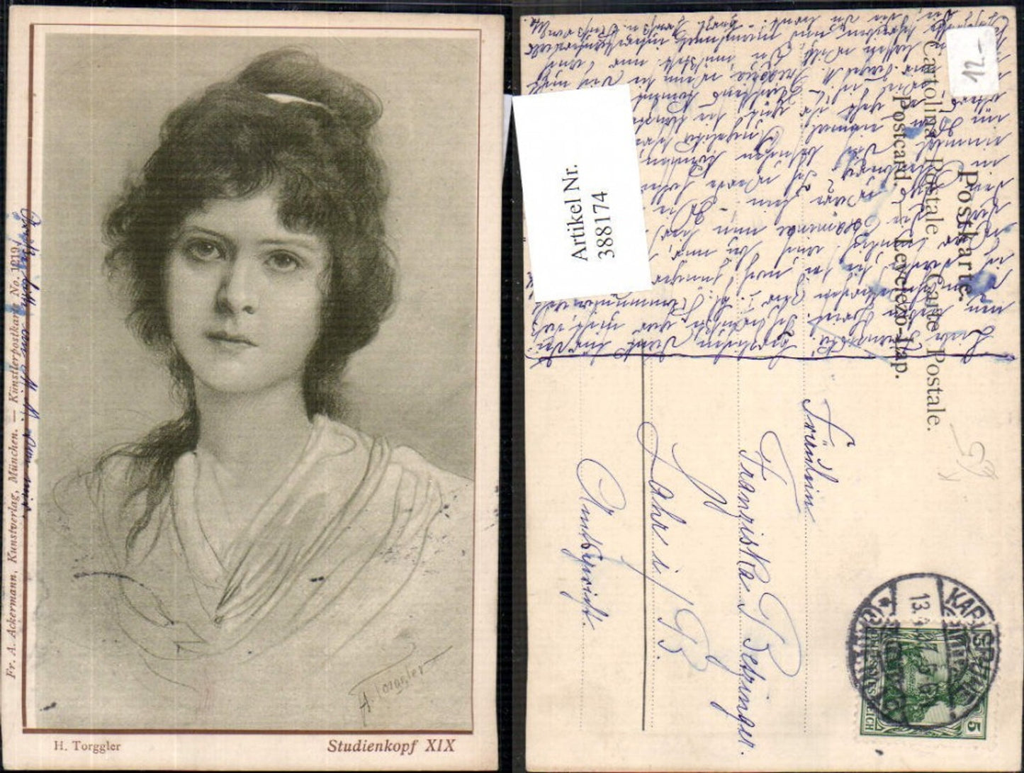388174,Künstler Ak H. Torggler Frau Studienkopf