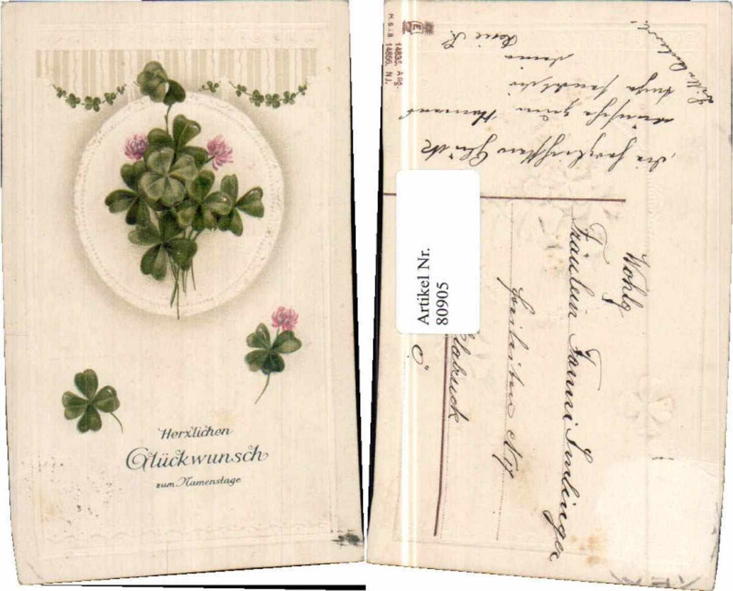 80905,Präge AK Ostern Kleeblatt Jugendstil verziert M.S.i.B