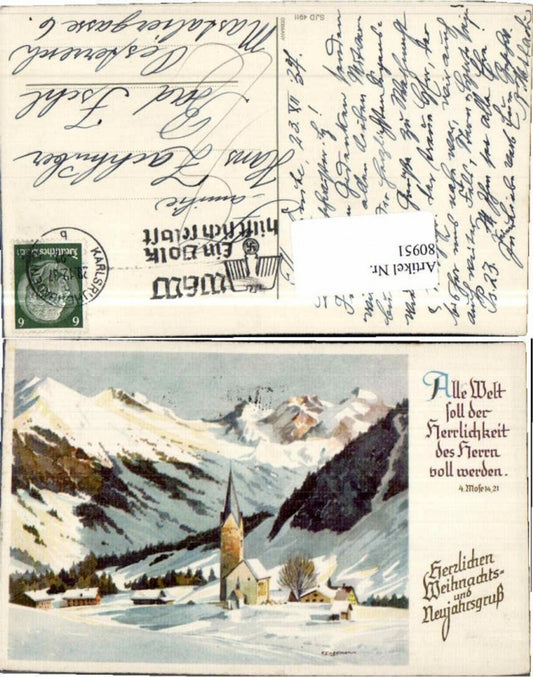80951, New Year Christmas Church K. Engelmann signed