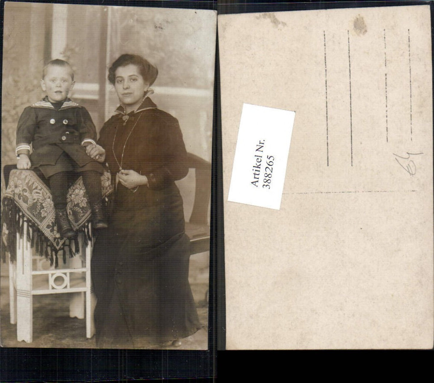 388265,Foto Ak Frau als Mutter Kind Bub Junge Matrosenanzug Uniform