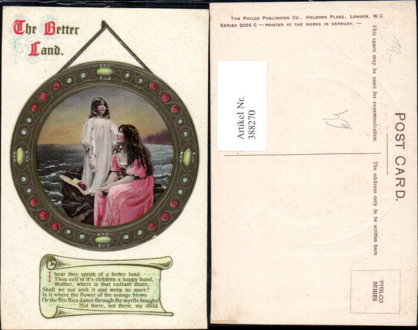 388270,Präge Ak Frau als Mutter Kind Mädchen Ufer Brandung Papierrolle Text The Better Land
