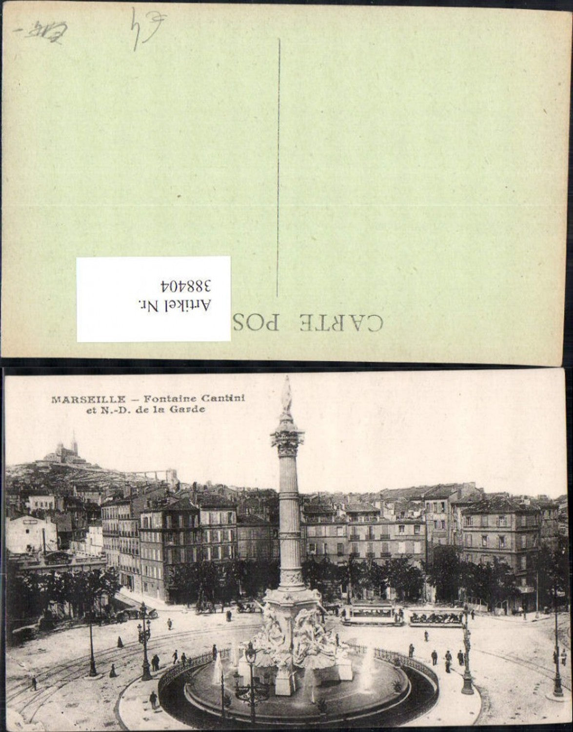 388404,Statue Monument Marseille Fontaine Cantini et Notre Dame de la Garde Brunnen Straßenbahn