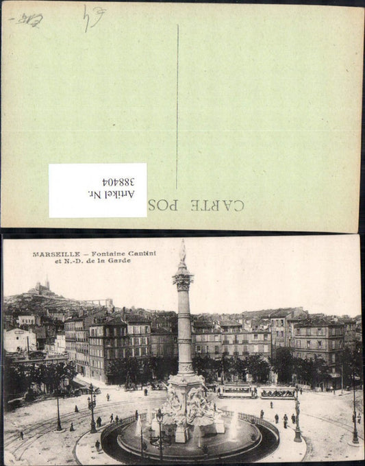 388404,Statue Monument Marseille Fontaine Cantini et Notre Dame de la Garde Brunnen Straßenbahn