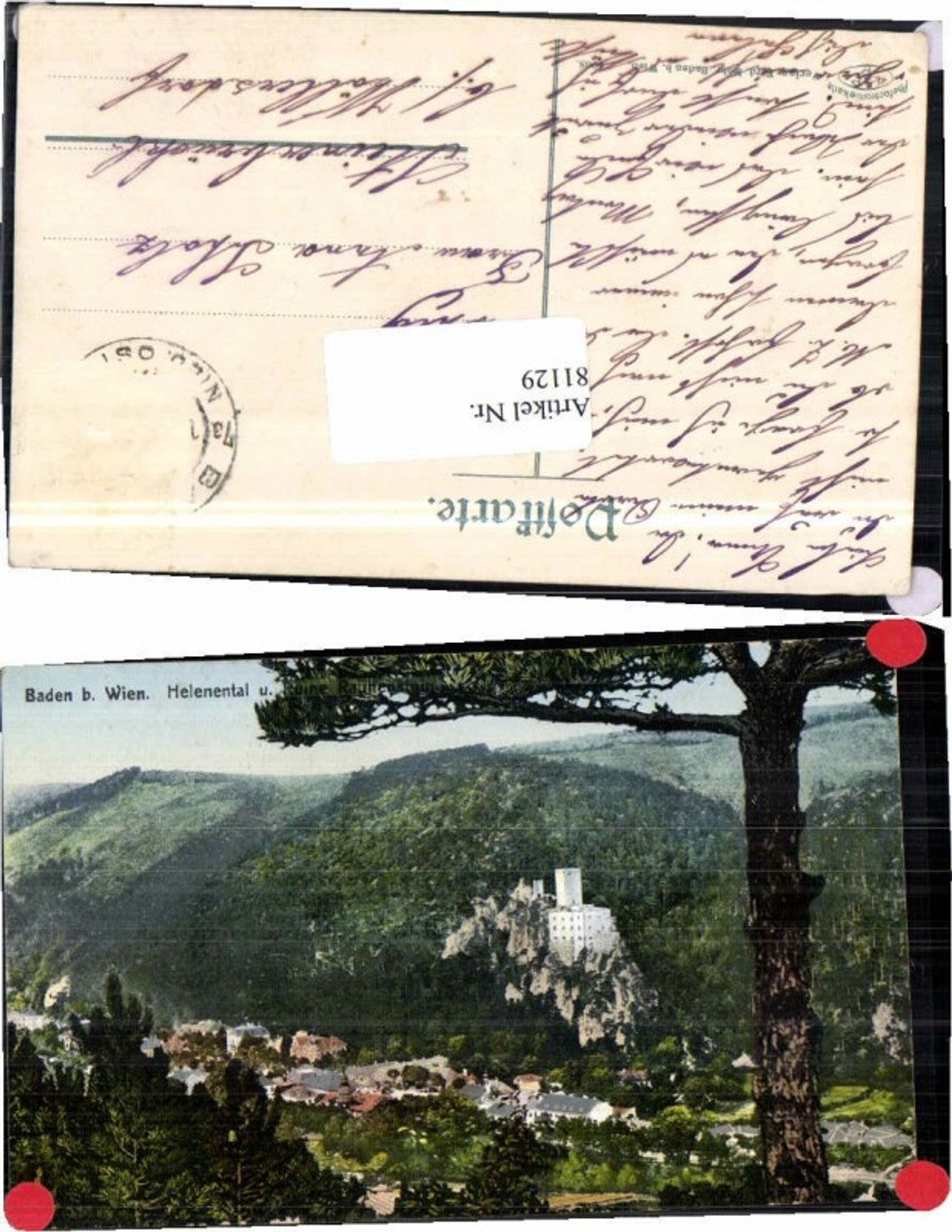 81129,Baden b. Wien Helenental Rauhenstein COLOR 1908