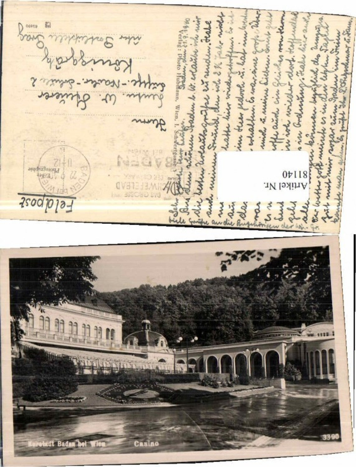 81140,Baden b. Wien Casino Blumenuhr Feldpost