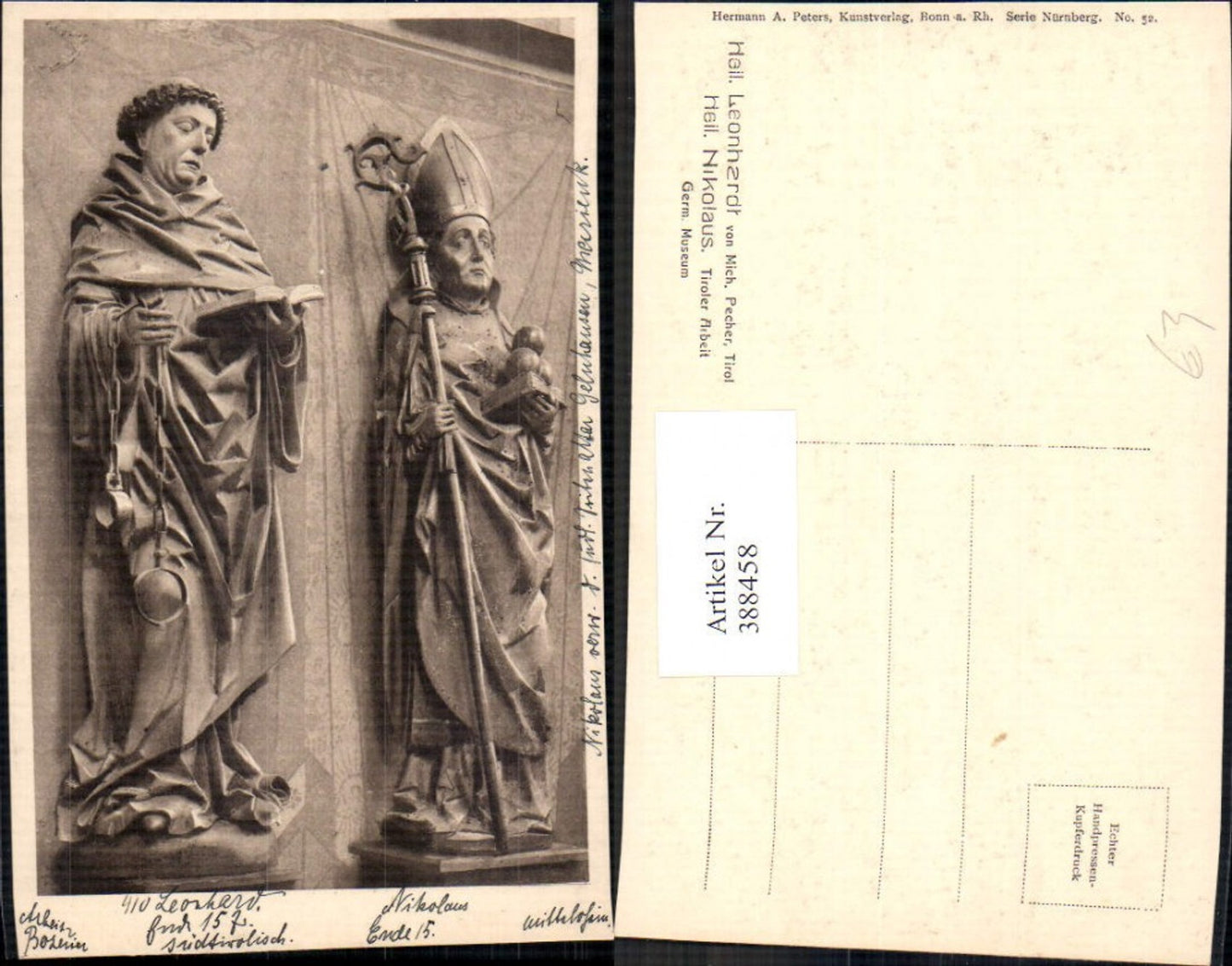 388458,Statue Monument Heil. Leonhardt Heiliger Nikolaus Mich. Pecher Tirol