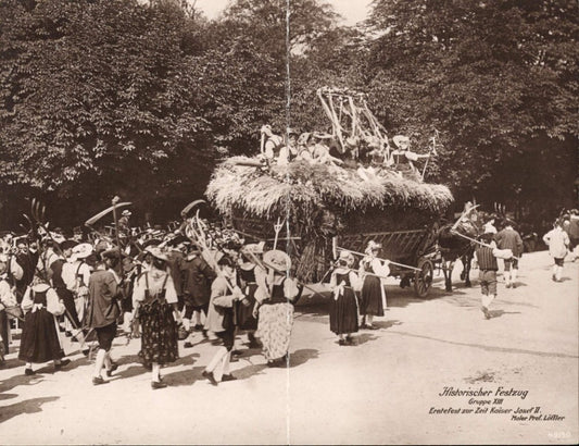 388496,Klappkarte Historischer Festzug Gruppe XIII Erntefest Kaiser Franz Josef II Wien Adel Monarchie