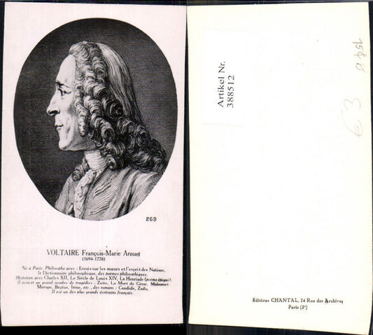 388512,Künstler Ak Francois-Marie Arouet de Voltaire Portrait Kunst Wissenschaft