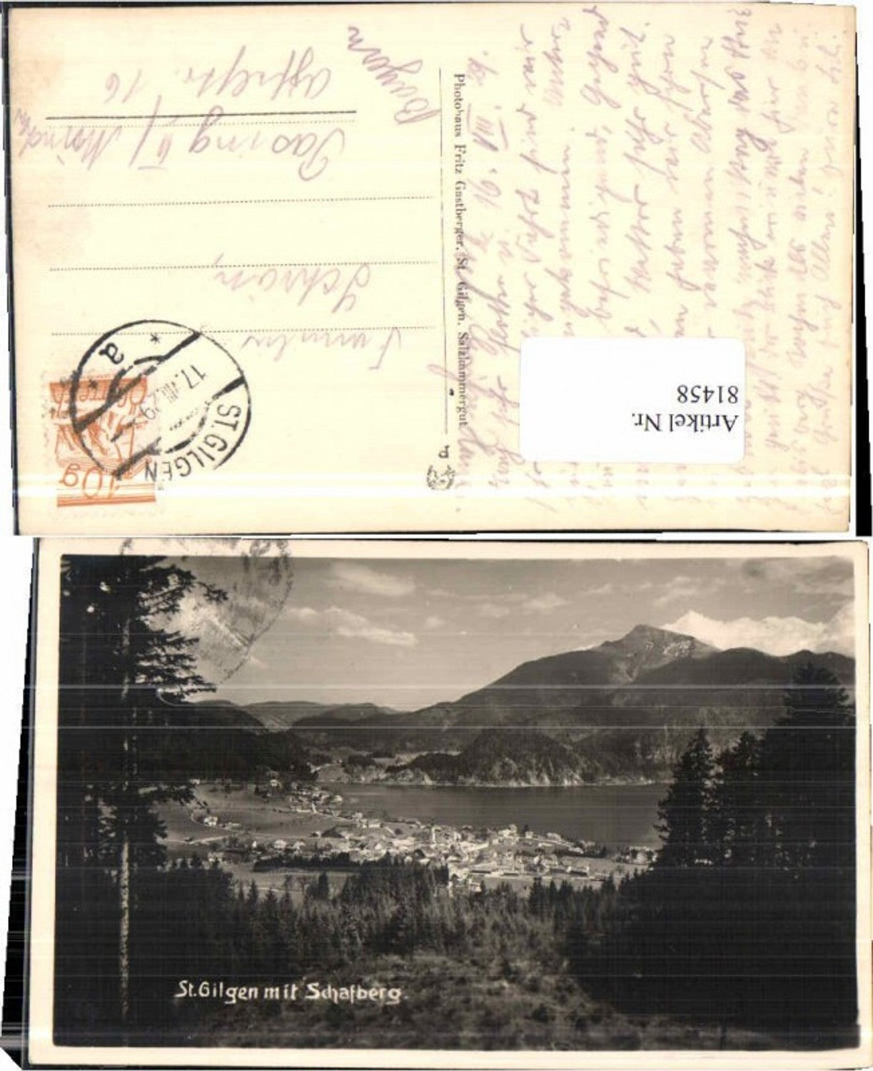 81458,St Gilgen m. Schafberg 1929