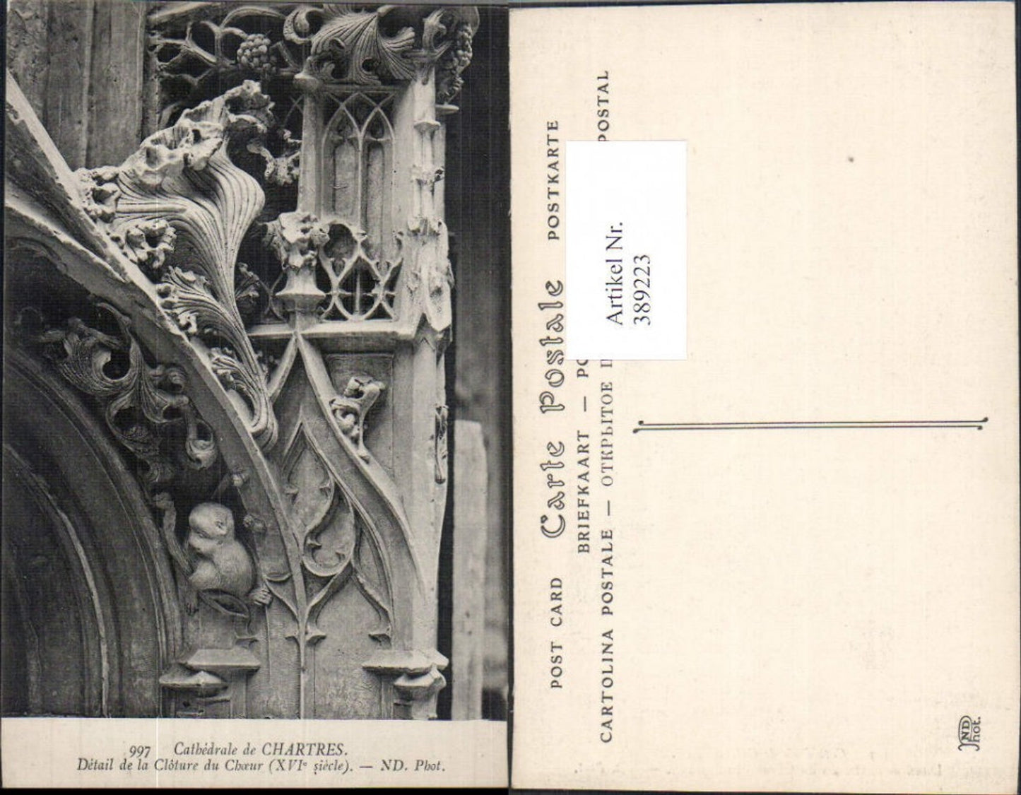 389223,Statue Cathedrale de Chartres Detail de la Cloture du Choer Verzierungen