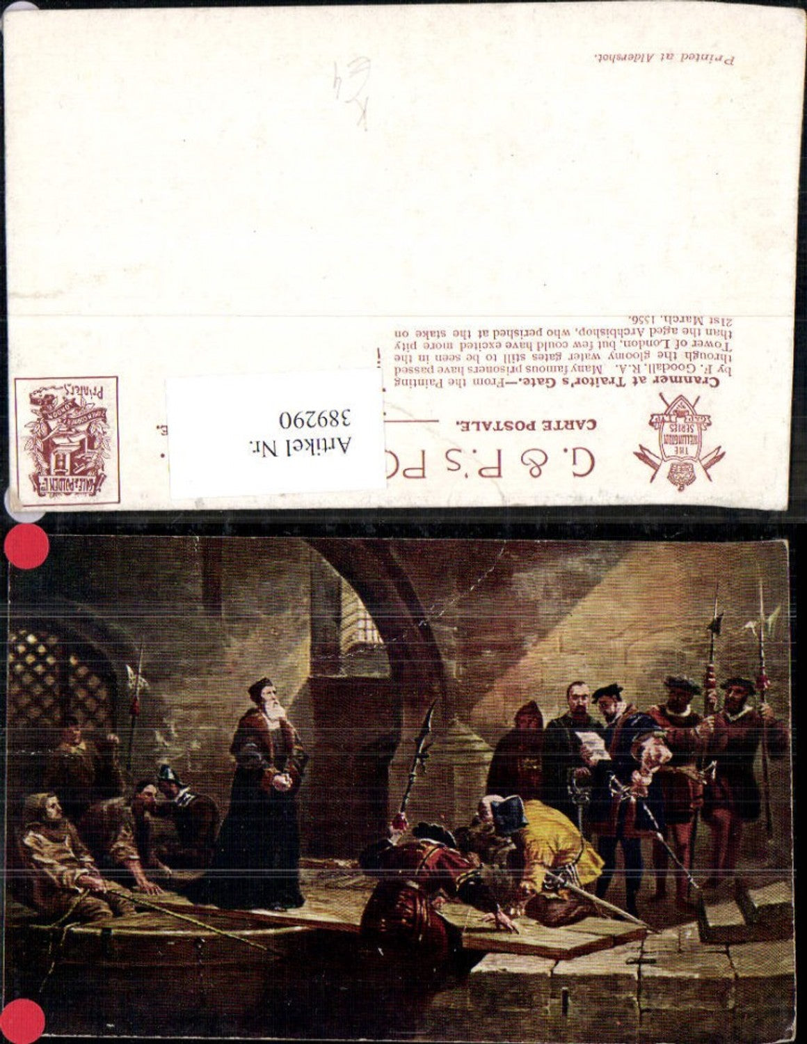 389290,Künstler Ak F. Goodall Cranmer at Traitors Gate 19 Jahrhundert