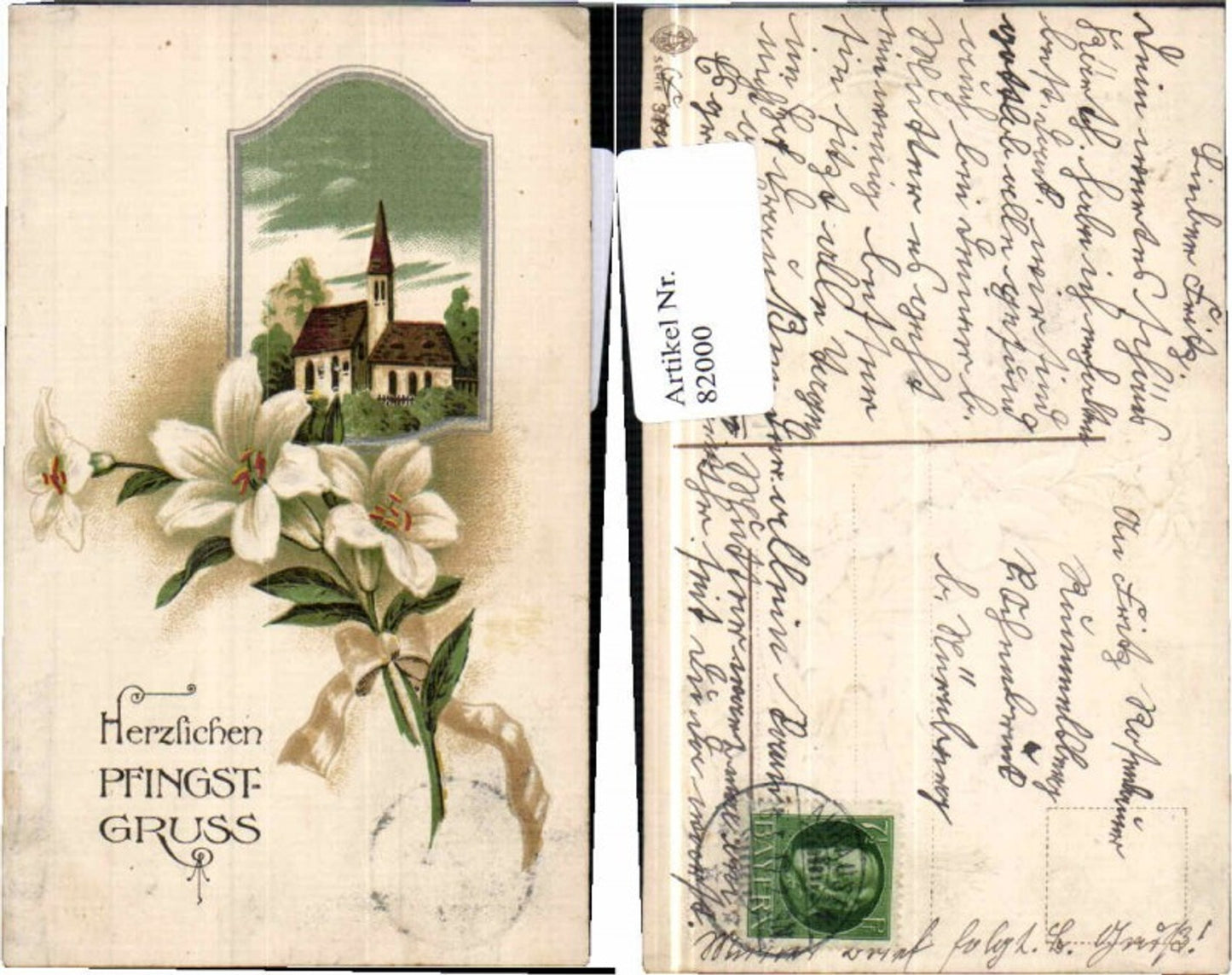 82000,Präge AK Pfingsten Kirche Blumen 1900