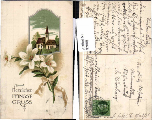 82000,Präge AK Pfingsten Kirche Blumen 1900