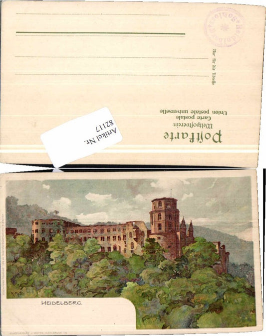 82117, Artist postcard Heidelberg signed K. Mutter