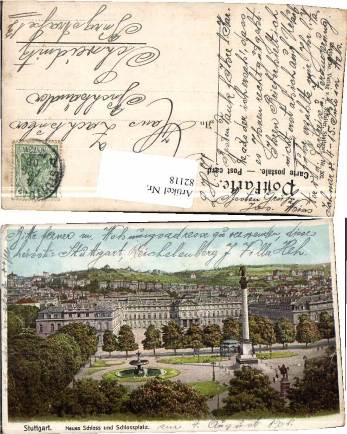 82118,Stuttgart Neues Schloss Schlossplatz 1908 Denkmal