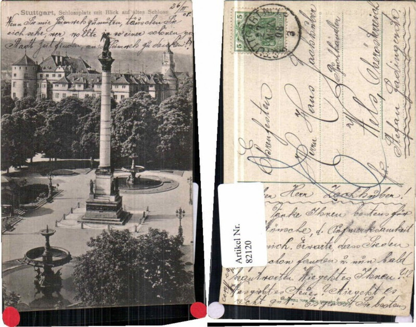 82120,Stuttgart Schlossplatz Altes Schloss Denkmal 1908