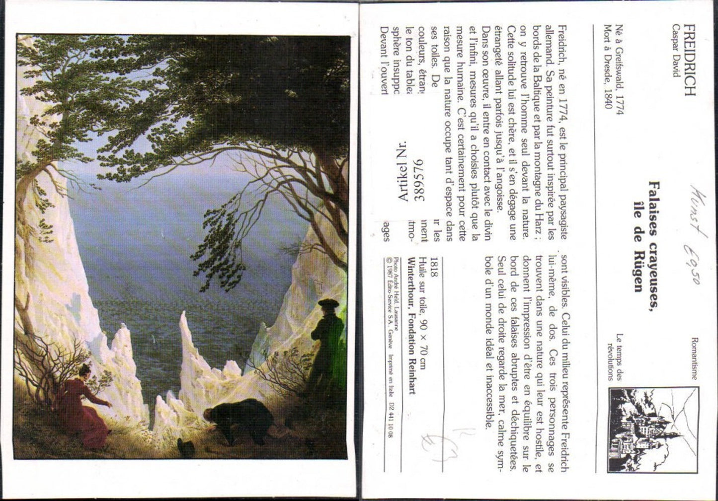 389576,Repro Künstler Ak Caspar David Freidrich Falaises crayeuses ile de Rügen Romantisme Romantik