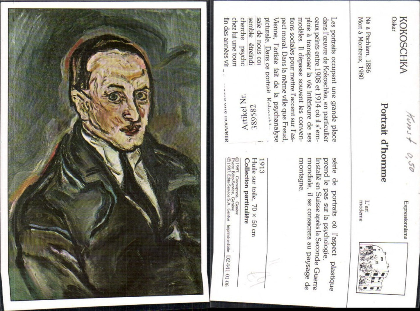 389582,Repro Künstler Ak Oskar Kokoschka Portrait d homme Expressionismus
