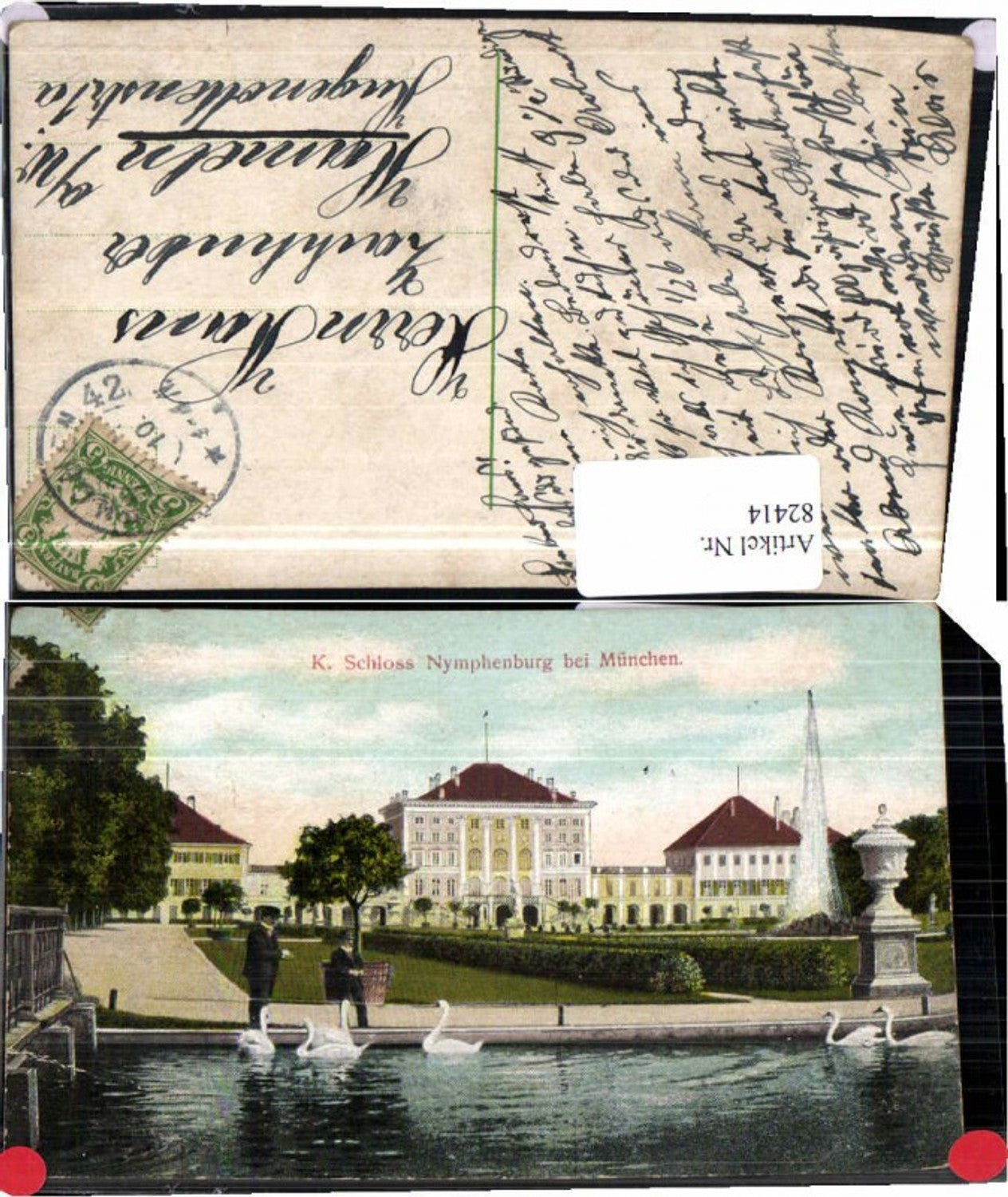 82414,K. Schloss Nymphenburg Schwäne Leute