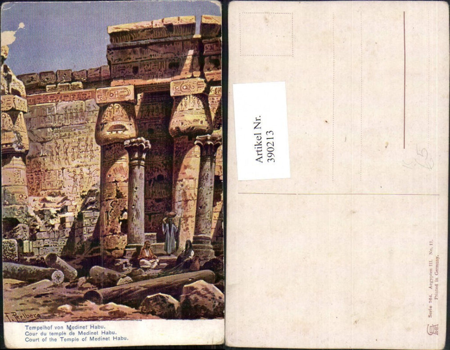 390213,Künstler AK F. Perlberg Egypt Theben Medinet Habu Tempelhof