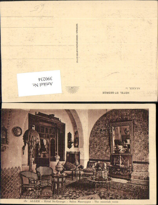 390234,Algeria Alger Algier Hotel St-George Salon Mauresque Innenansicht