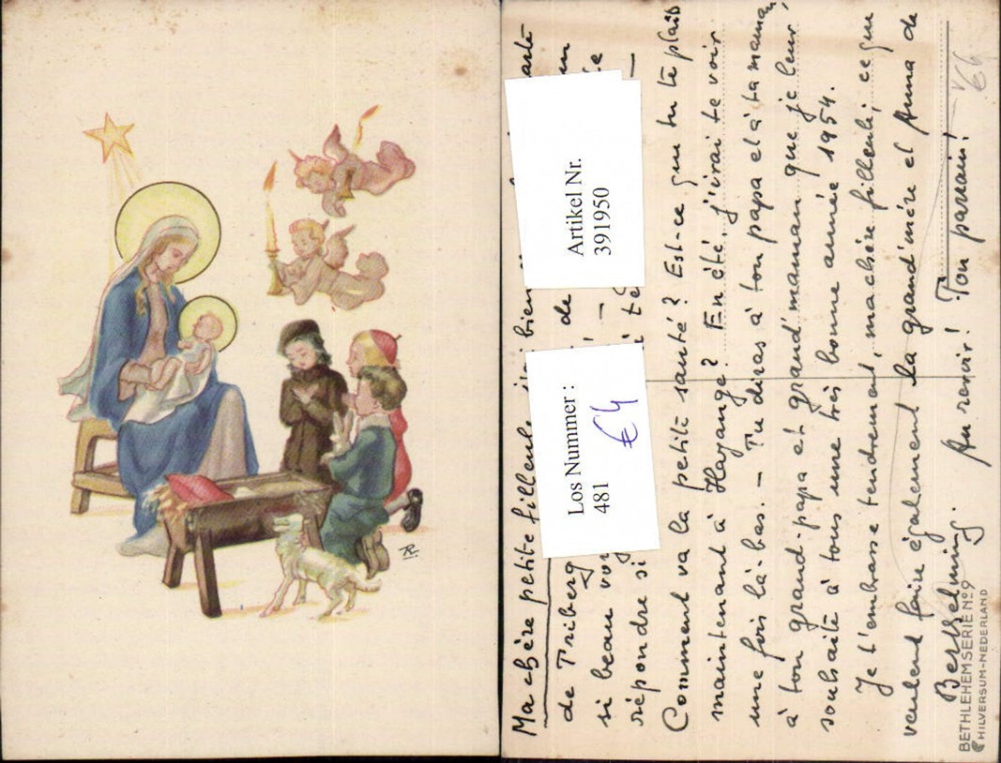 391950,Künstler AK Weihnachten Maria m. Jesuskind Engeln Krippe pub Bethlehemserie 9