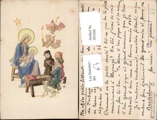 391950,Künstler AK Weihnachten Maria m. Jesuskind Engeln Krippe pub Bethlehemserie 9