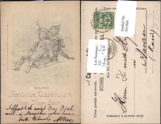 391966,Künstler AK Schnee Schneeflocken Imitation Neujahr Kinder Rodel Schlitten pub Zingg 326
