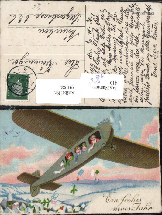 391984,Künstler AK Neujahr Kinder Flugzeug Hufeisen Brief pub HWB 3935