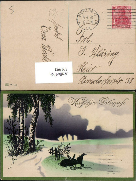 391993,Künstler AK Ostern Landschaft Osterhasen Hasen Bäume pub EAS 145
