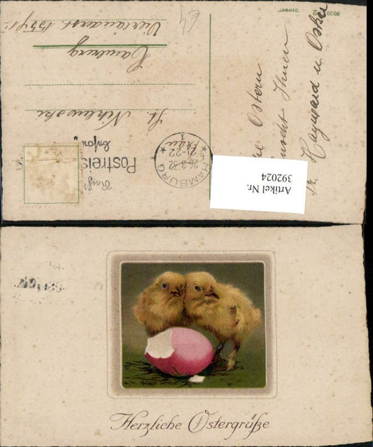 392024,Künstler AK Ostern Küken Ei Eierschale Passepartout