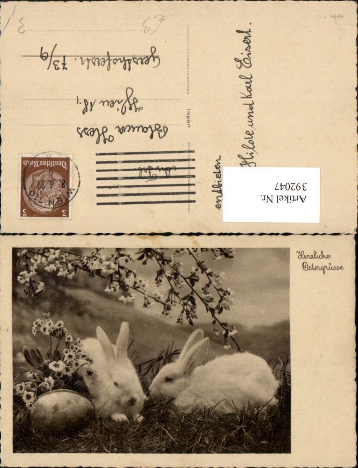 392047, Easter Easter bunnies rabbits egg flowers branches