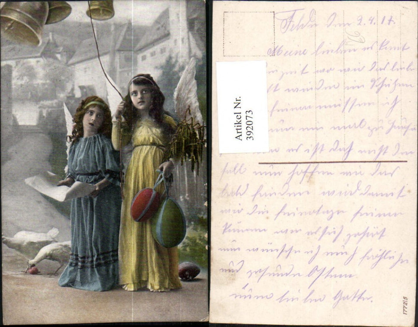 392073, Easter girl with wings, angels, Easter eggs, chickens, bells