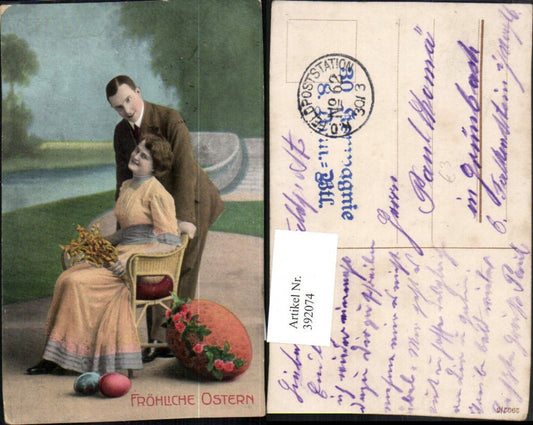 392074, Easter couple, loving woman in dress, Easter eggs, eggs, flowers