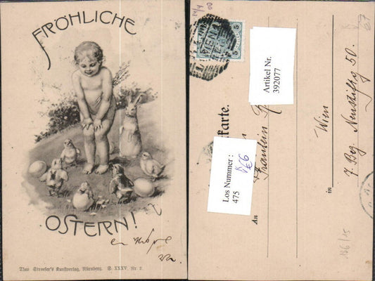 392077,Künstler AK Ostern nacktes Kind Palmkätzchen Küken Hase pub Theo Stroefer 2
