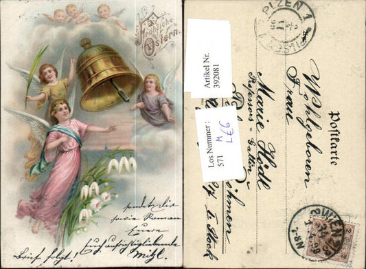 392081,Künstler Litho Ostern Glocke Engeln Schneeglöckchen