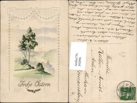 392096,Künstler AK Ostern Landschaft Bäume