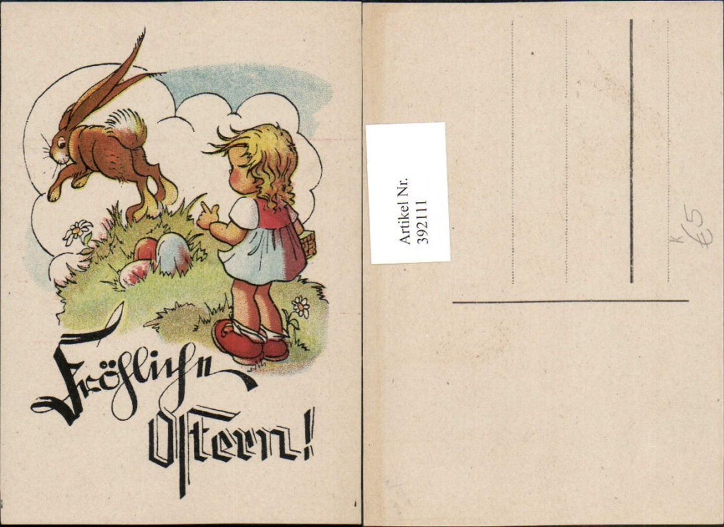 392111,Künstler AK Ostern Mädchen Osterhase Hase Ostereier Eier