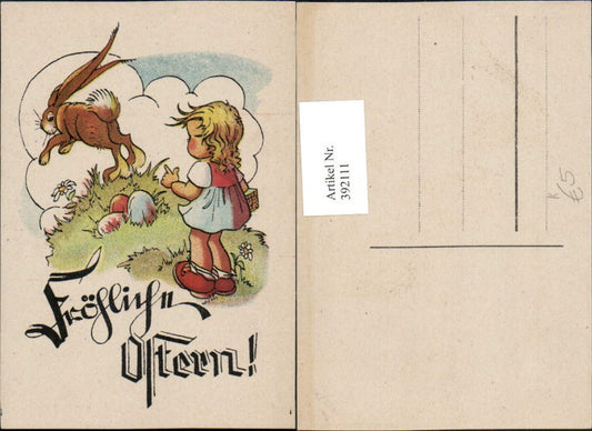 392111,Künstler AK Ostern Mädchen Osterhase Hase Ostereier Eier