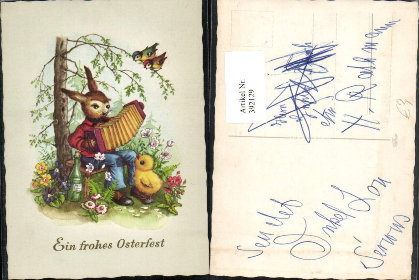 392129, Artist AK Easter Bunny anthropomorphized Easter Bunny accordion chick wine