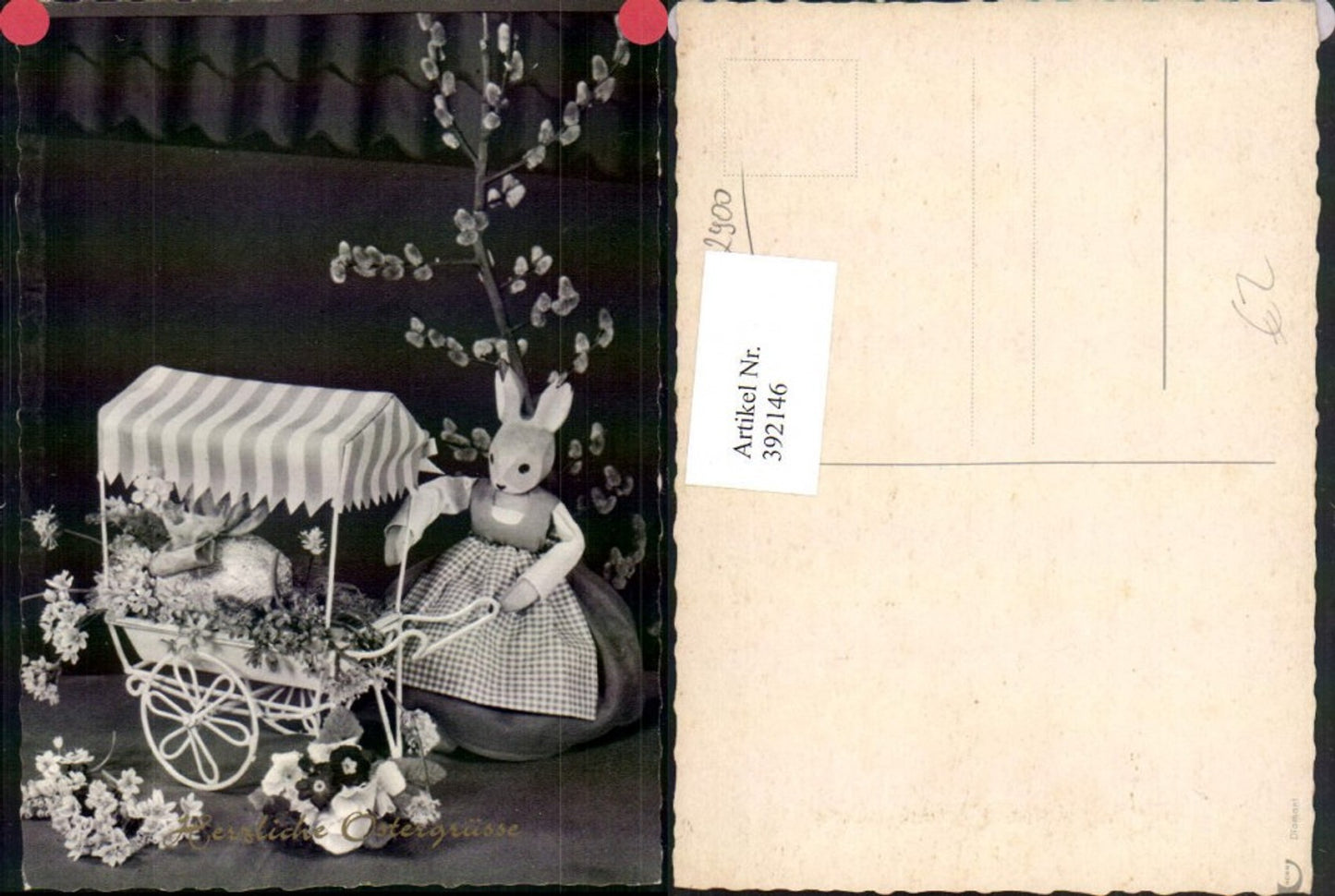 392146, Easter wooden figure Easter bunny rabbit wagon flowers pussy willow