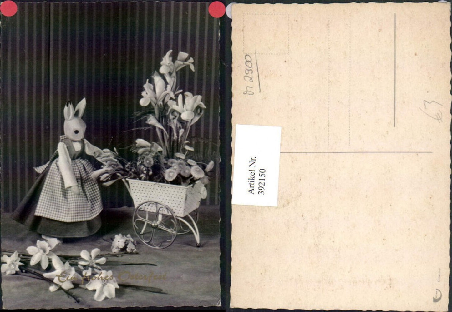 392150, Easter wooden figure Easter bunny rabbit wagon flowers